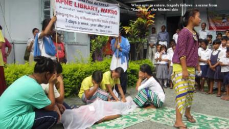 skits in Mishmi language by APNE Library activists on opium addictions